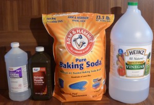 rubbing alcohol, peroxide, baking soda, vinegar