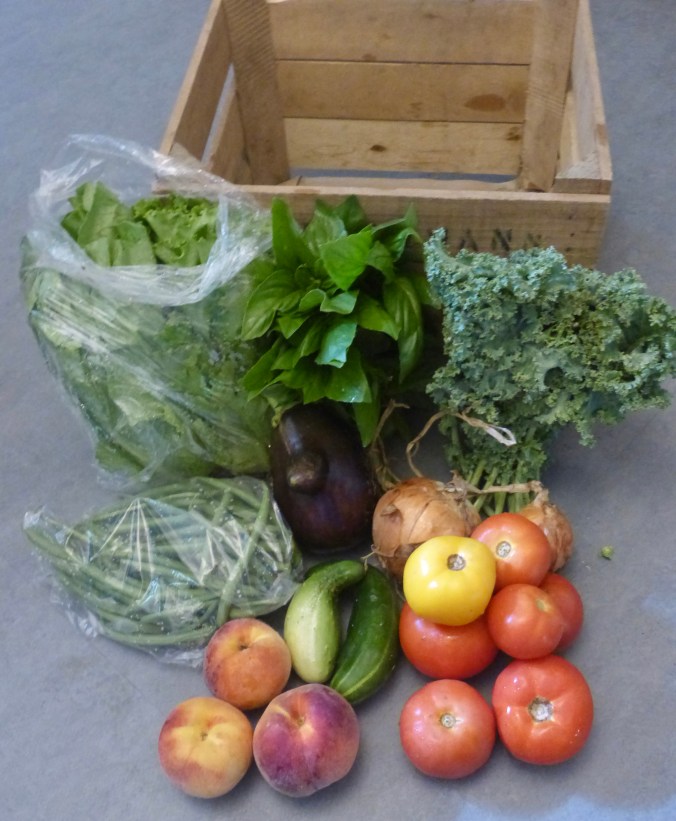 assortment of vegetables next to their delivery crate