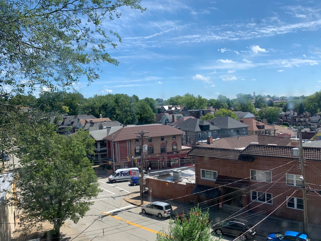 view of a city neighborhood from a hill